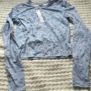 Cloud haven long sleeve dog ditsy printed tee in sky blue